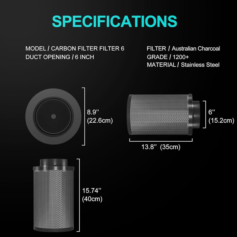 HYDROWE Air Carbon Filter 6 Inch ,Smellines Control Removes 3X More Odors Contaminants. Australian Virgin Charcoal,Carbon Filter for Grow Tent, Hydroponics, Pre-Filter Included (6inch) - Image 5